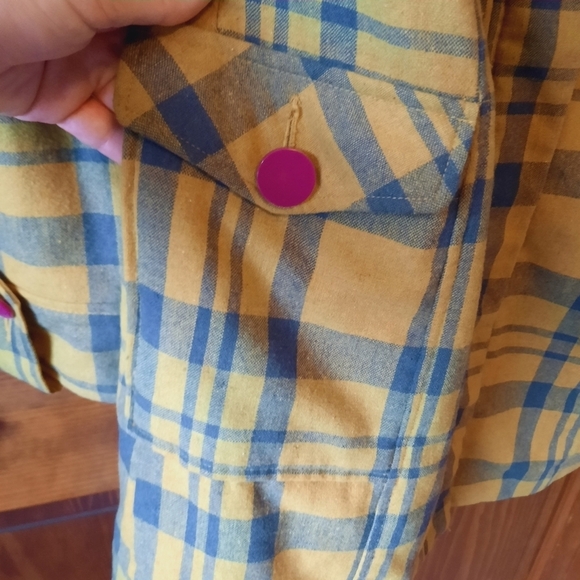 Vintage Y2K Xhilaration wool blend green blue plaid zipper front pea coat size M - Picture 6 of 14